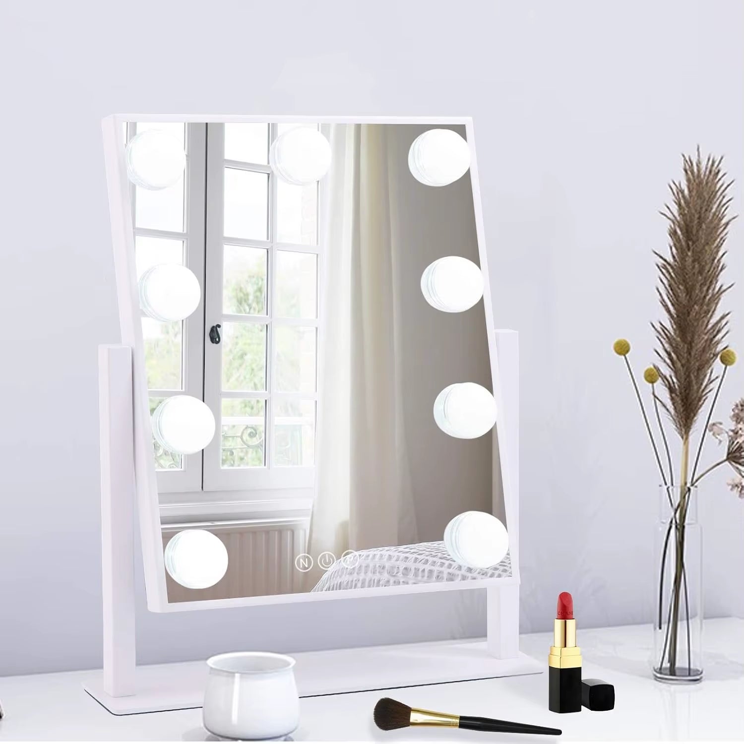 Vanity Mirror with Lights Hollywood Makeup Mirror with 9 LED Bulbs 3 Color Lighting 360°Rotation for Dressing Room & Bedroom