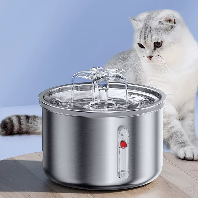 Stainless Steel Pet Water Feeder Cat Automatic Water Fountain USB Electric Mute for Cat Dog Filter Fountain Smart Drinking Bowl