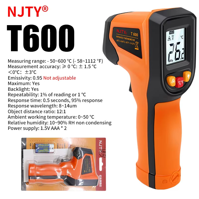 Infrared Thermometer , Handheld Heat Temperature For Cooking Tester, Pizza Oven, Grill & Engine - Laser Surface Temp Read