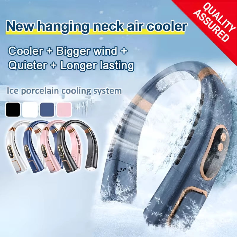 Hanging Neck Fan USB Charging Ice Porcelain Cooling Hanging Neck Fan 360-degree Air Flow Intelligent Digital Display Lighting