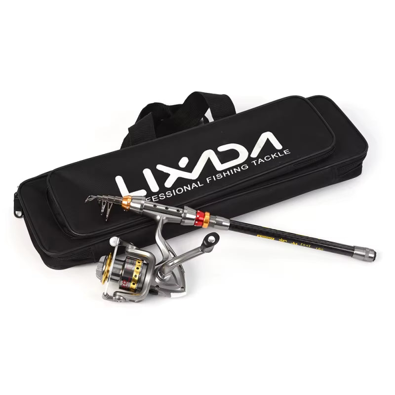Lixada Telescopic Fishing Rod and Reel Combo Full Kit Carbon Fiber Fishing Rod Pole + Spinning Fishing Reel + Fishing Tackle Set