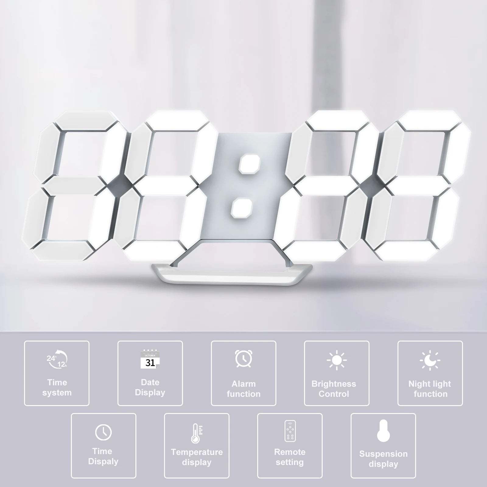 3D LED Wall Clock Digital Alarm Clock Snooze Table Clock With Romote Control Time/Date/Temperature Nightlight Display Bedroom