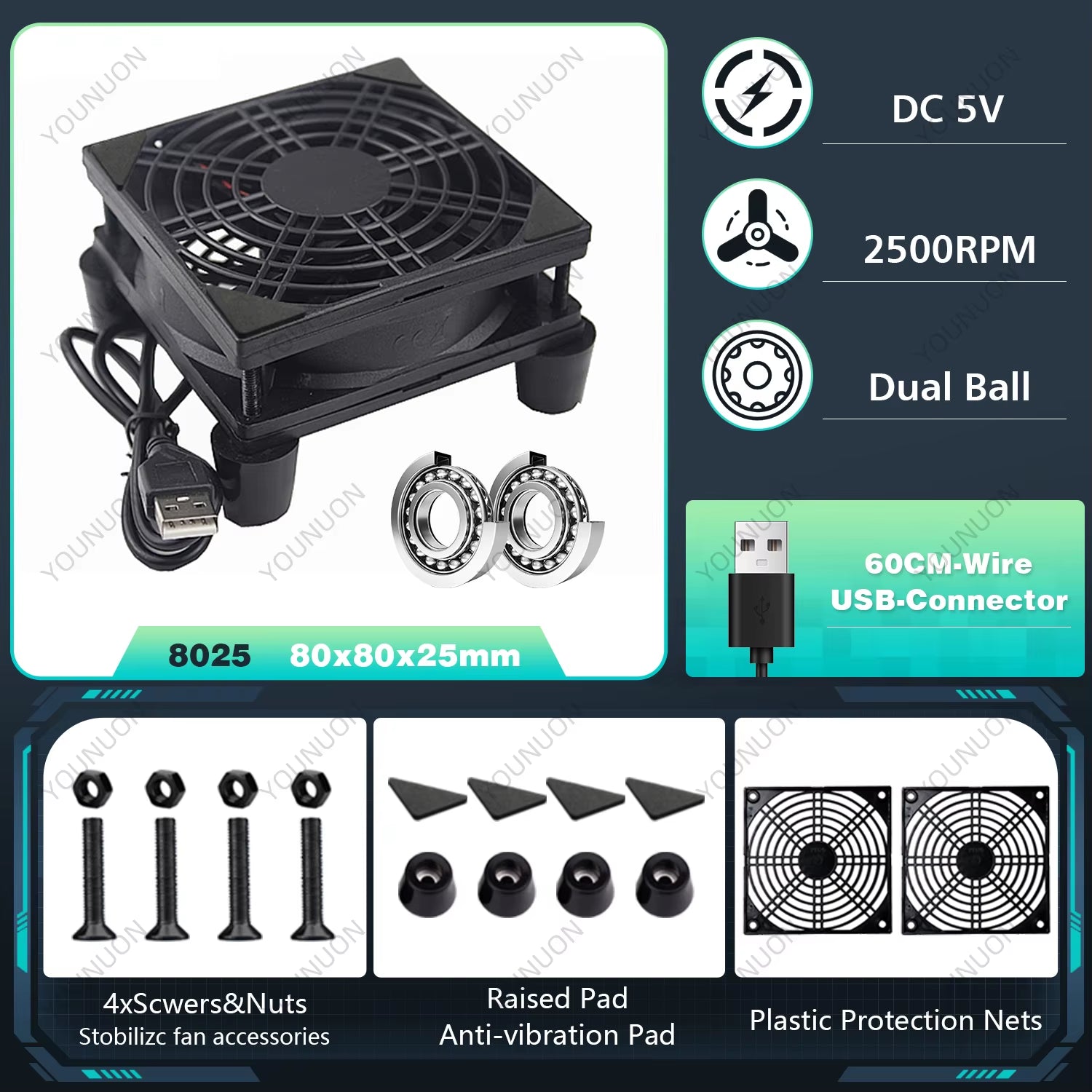 5V USB Router Fan 80mm 92mm 120mm 140mm DIY TV Box Ball/Sleeve Cooler & Protective Net Desktop Cooling Fan