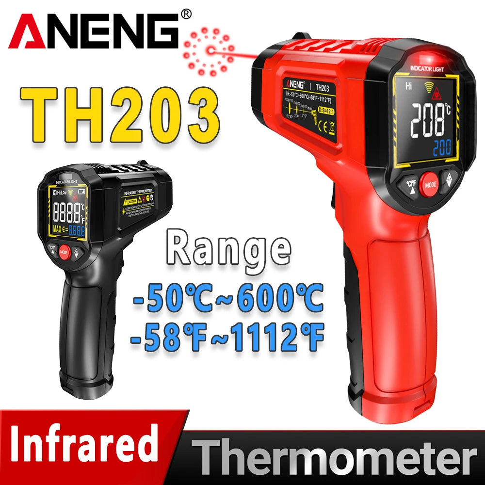 TH203 Digital Infrared Thermometer -50~600℃ Temperature Meter Non-contact Pyrometer Tester IR Hygrometer Industrial Tool
