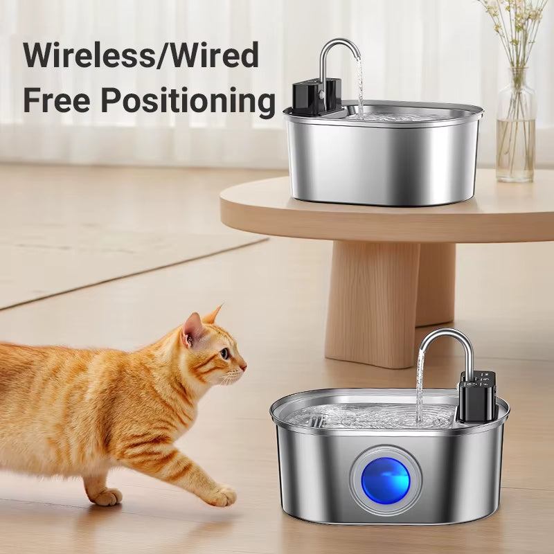  3.2L Stainless Steel Cat Water Fountain Wireless Sensor Smart Automatic Dog Water Dispenser Drinking Fountain 4000mAh