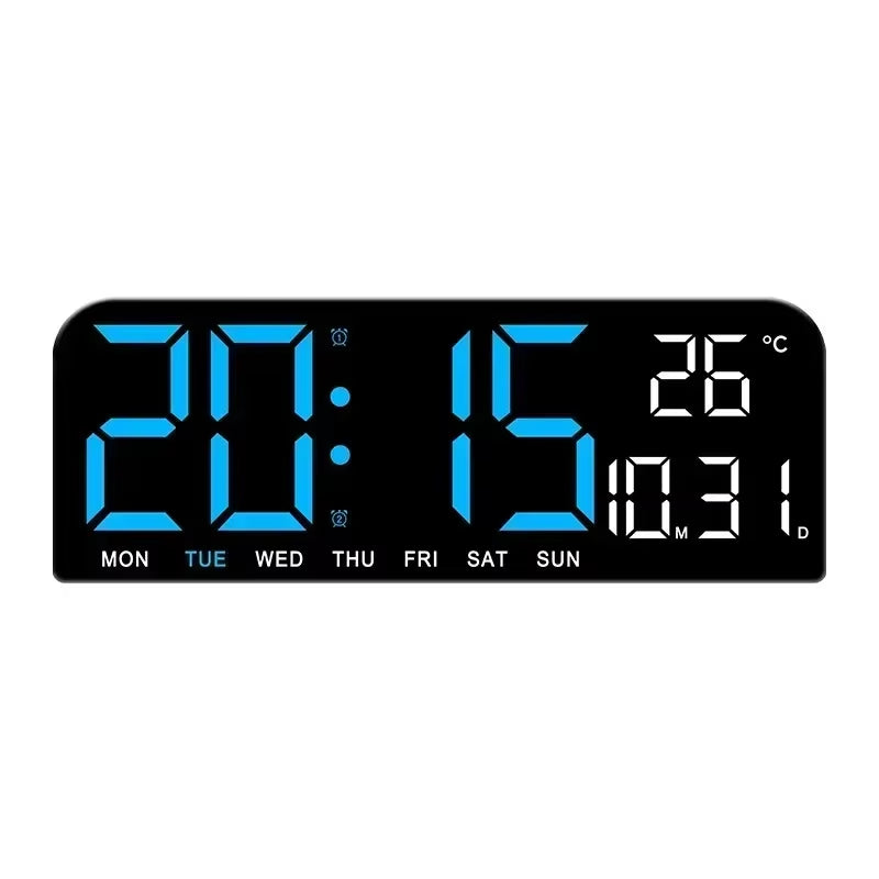 9 Inch Large Digital Wall Clock USB Powered TEMP Humidity Week Auto Dimmer DST Table Clock 12/24H Electronic LED Alarm Clock