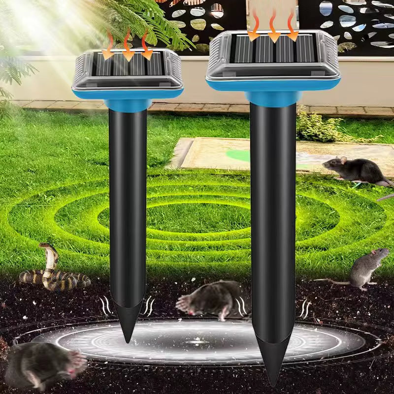 Ground animal repellent, solar-powered, vibrating and beeping repellent, suitable for garden and orchard