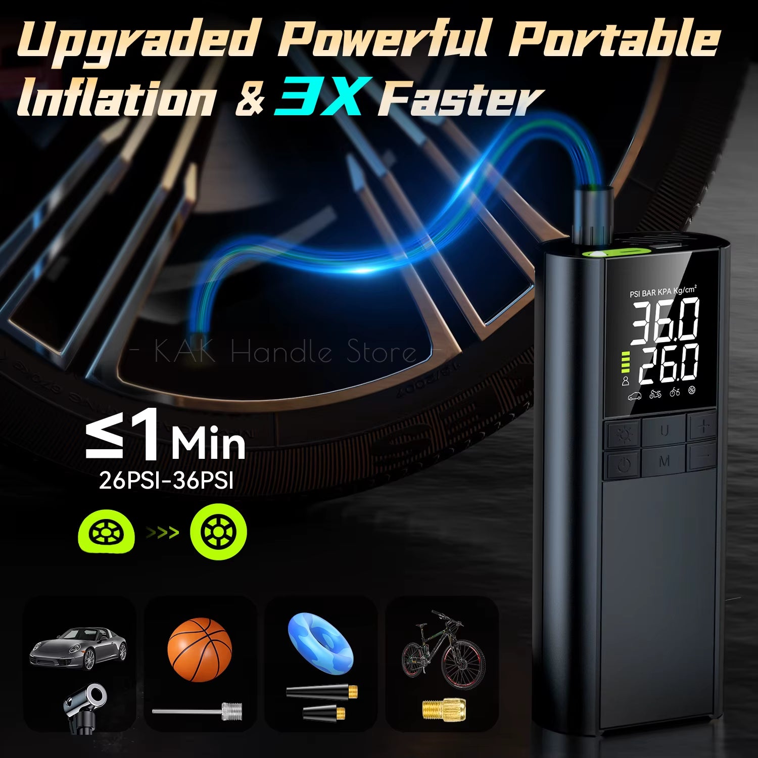 Tire Inflator Portable Air Compressor - 150PSI with Tire Pressure Gauge,8000mAh & 3X Faster Portable Air Pump for Car Accessory