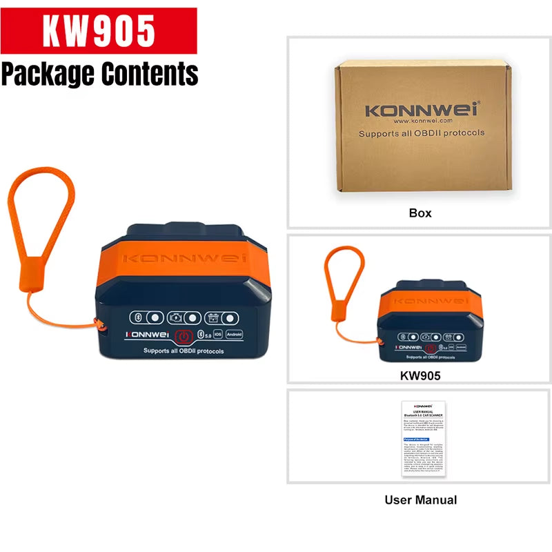 2026  KW905 ELM327 OBD2 Scanner Bluetooth 5.0 Engine Fault Scanner Tool OBDII Code Reader Diagnostic Tool for Android/IOS