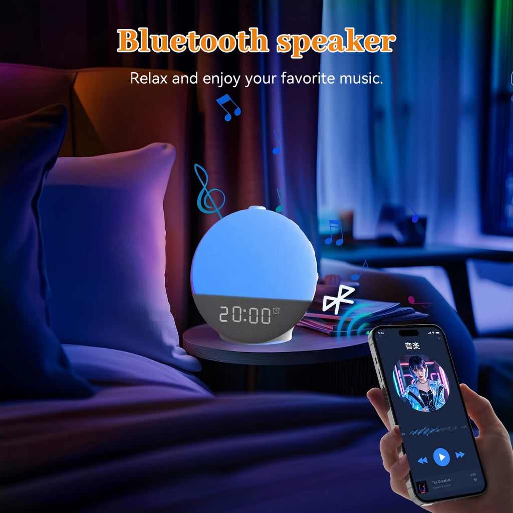 Sunrise Alarm Clock with Sound Machine Wake Up Lights Bluetooth Speaker 30 Sleep Sounds White Noise for Heavy Sleeper Ideal Gift