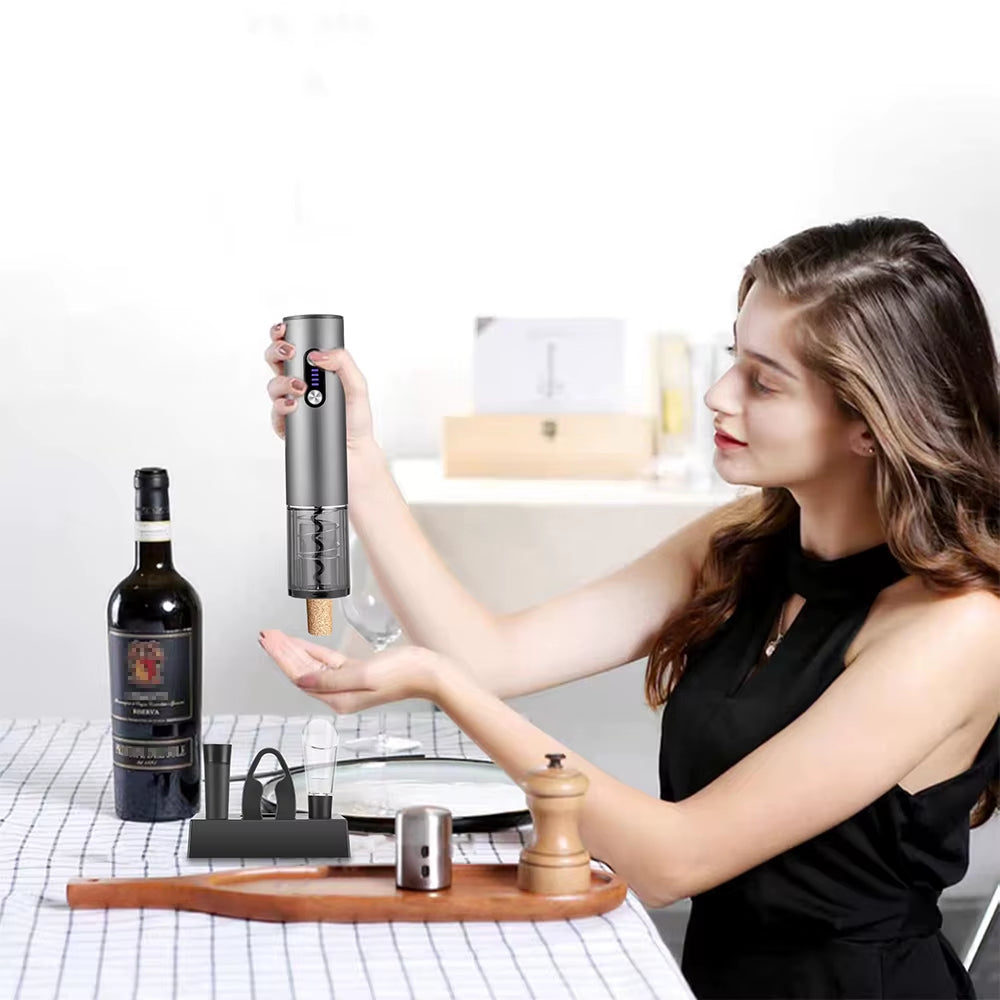 Electric Wine Bottle Opener Rechargeable Electric Wine Corkscrew Automatic Wine Opener with Foil Cutter