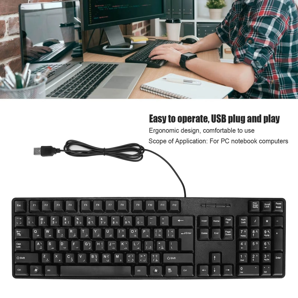 PC Computer Keyboard Computer Keyboards Ergonomic Design  USB Wired Arabic English Mechanical Keyboard for PC Laptops