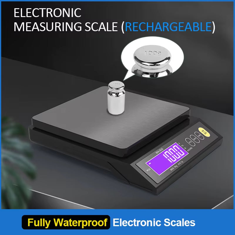 5kg/10kg Rechargeable Kitchen Scale Fully Waterproof LCD Display Stainless Steel Electronic Scale Household Weighing Baking Tool