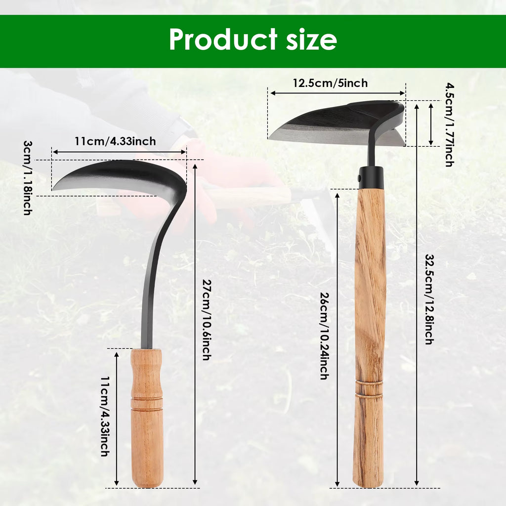 2/1Pcs Hand Weeding Hoe Japanese Style Weed Removal Tool Carbon Steel One-Piece Molding with Hard Solid Wood Handle for Yard