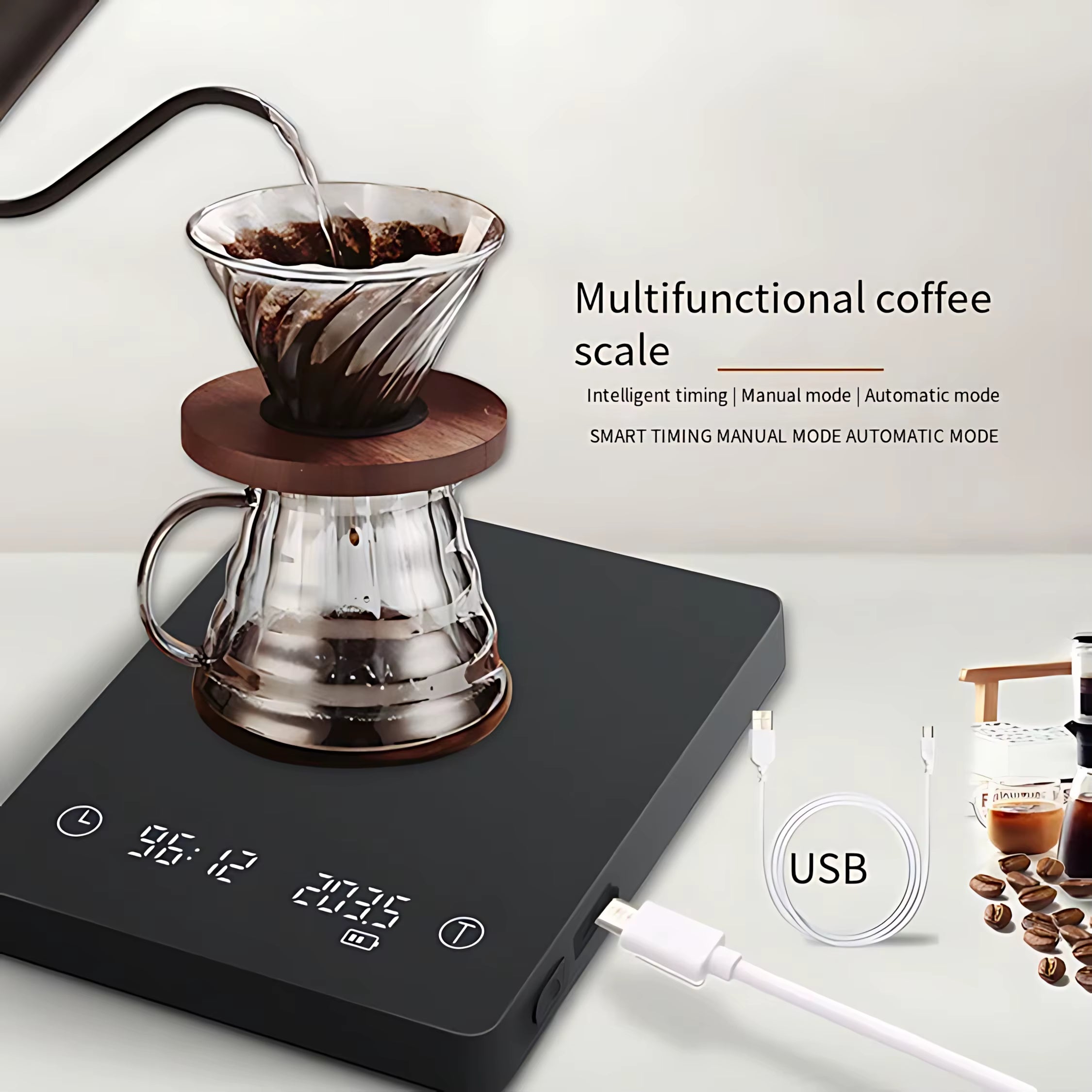 2026 New Digital Kitchen Scale Drip Coffee Scale With Timer LED Display 2kg/0.1g Household Food Weight Scale with USB Charging