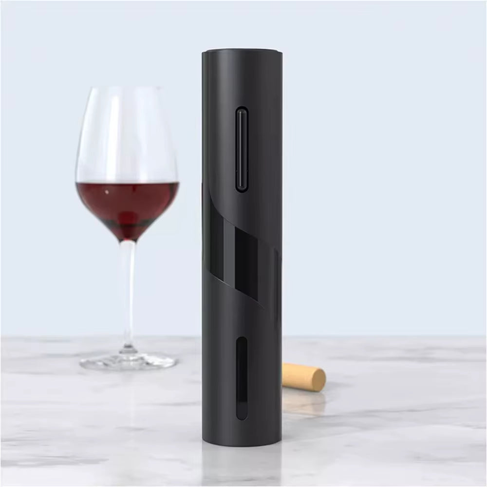 Powered One-click Button Black Battery Electric Wine Opener Gift Set Electronic Corkscrew with Foil Cutter
