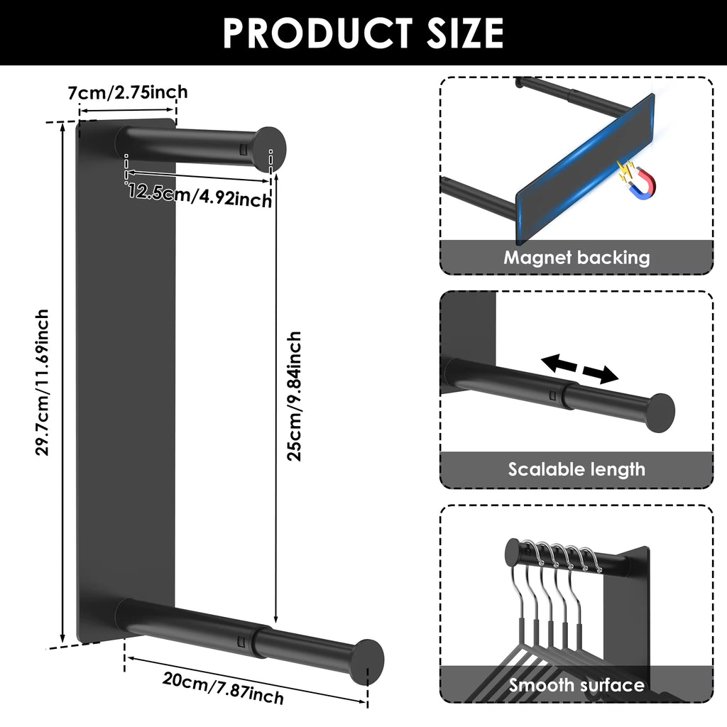 Magnetic Clothes Rack Punch-Free Wall-Mounted Hanger Organizers Multi-functional Storage Rack for Washing Machine Closet