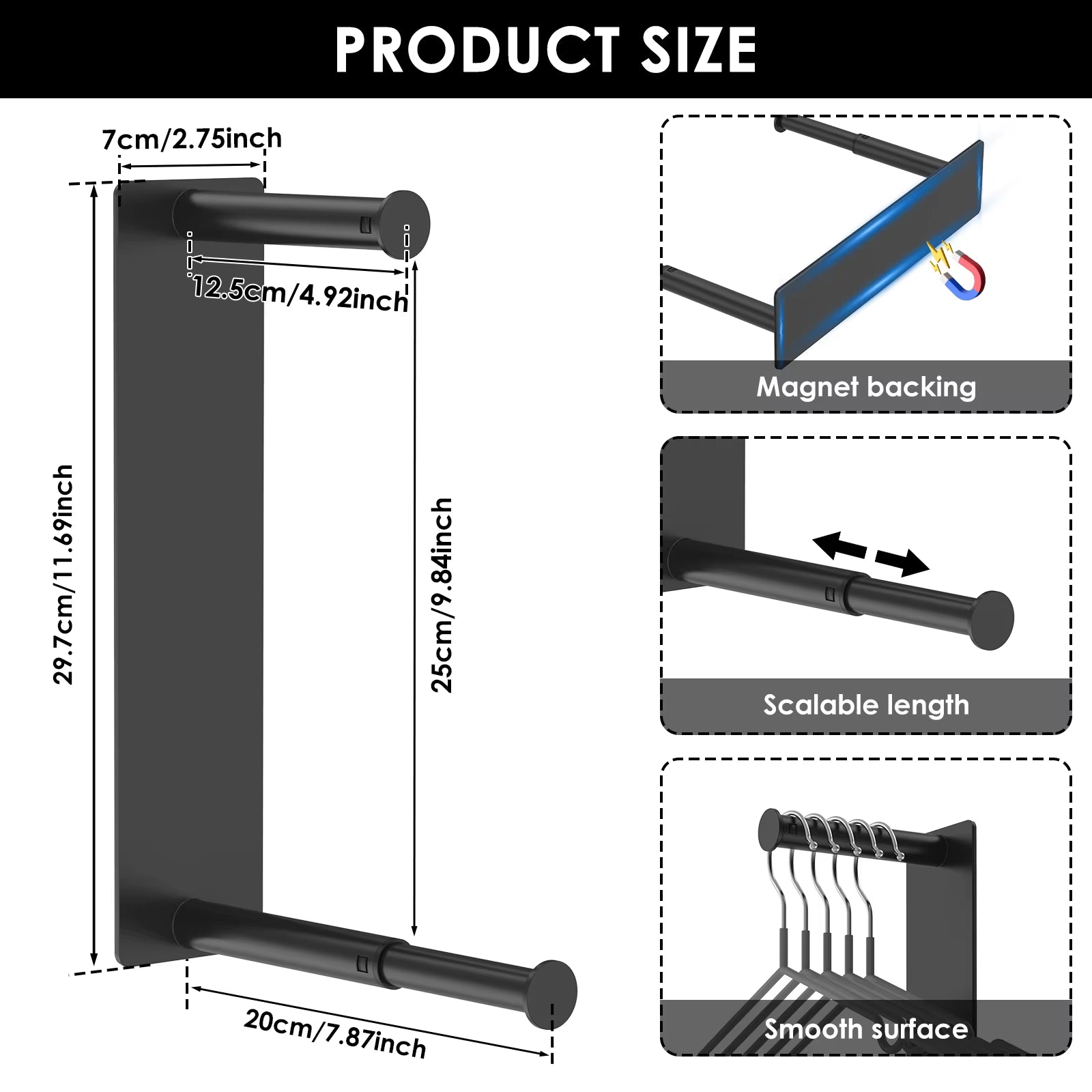 Magnetic Clothes Rack Punch-Free Wall-Mounted Hanger Organizers Multi-functional Storage Rack for Washing Machine Closet
