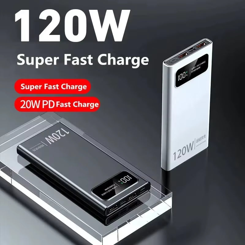 120W 200000mAh Power Bank Super Fast Charging Battery High Capacity Digital Display Power Bank For iPhone Samsung Huawei