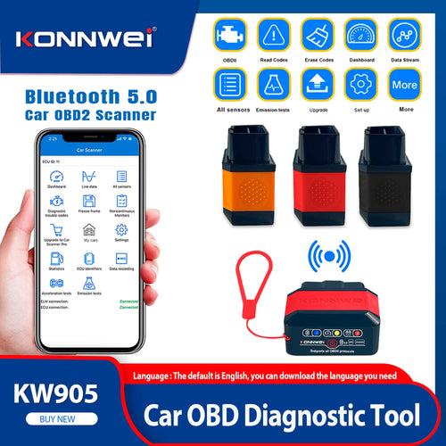 2026  KW905 ELM327 OBD2 Scanner Bluetooth 5.0 Engine Fault Scanner Tool OBDII Code Reader Diagnostic Tool for Android/IOS