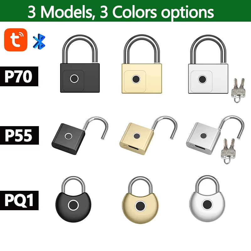 Tuya Smart Padlock Fingerprint Waterproof USB Charging Quick Identification Unlock Sensor High Quality P70/P55/PQ1