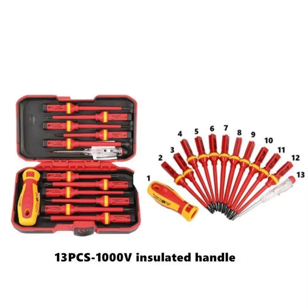 13/15pcs 1000V Electrician Repair Tools Kit Changeable Insulated Screwdrivers Set Magnetic Slotted Bits Repair Tool Electrician