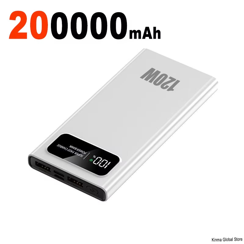For Xiaomi120W 200000mAh Power Bank Super Fast Charging Battery High Capacity Digital Display PowerBank For iPhone Samsung New