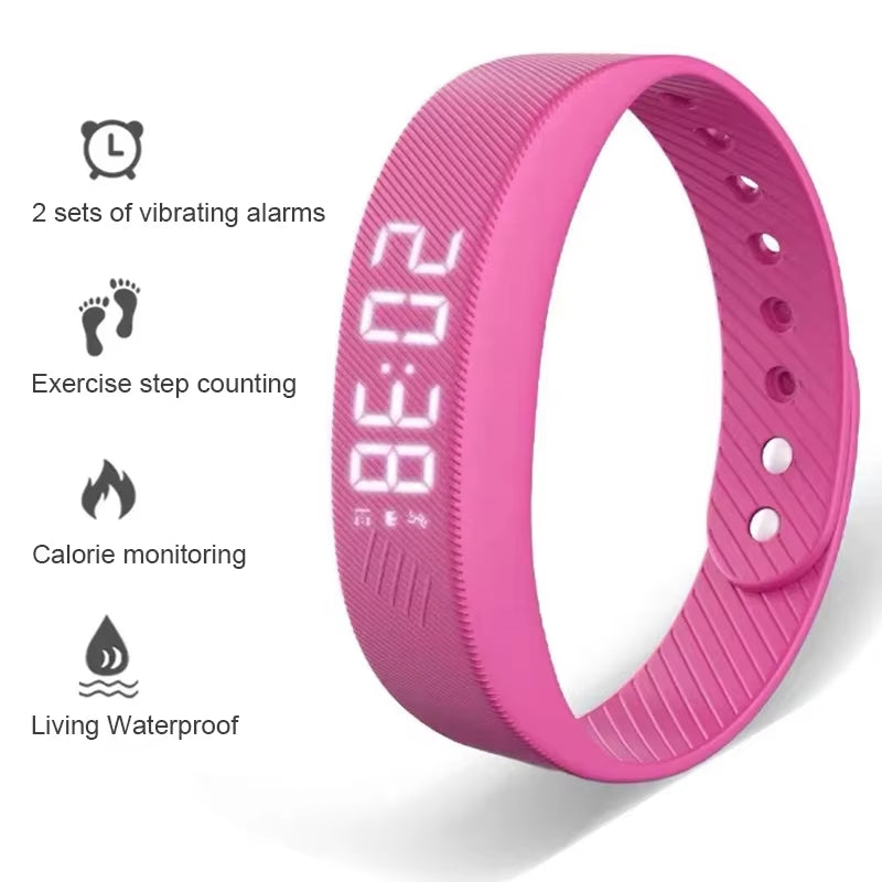 LED Digital Smart Bracelet Vibrating Alarm Clock Waterproof Clock Smart Bracelet with Running Pedometer Monitoring Smart Bracele