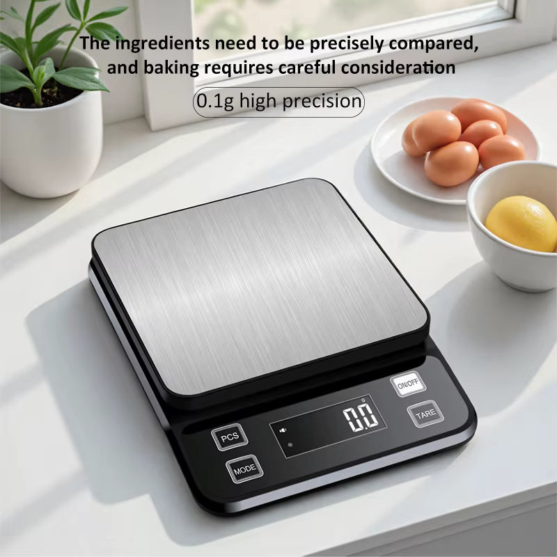 3/5/10kg 0.1g Digital Electronic Kitchen Scale LCD Display Fully Waterproof Stainless Steel Measuring Weighing Baking Tool
