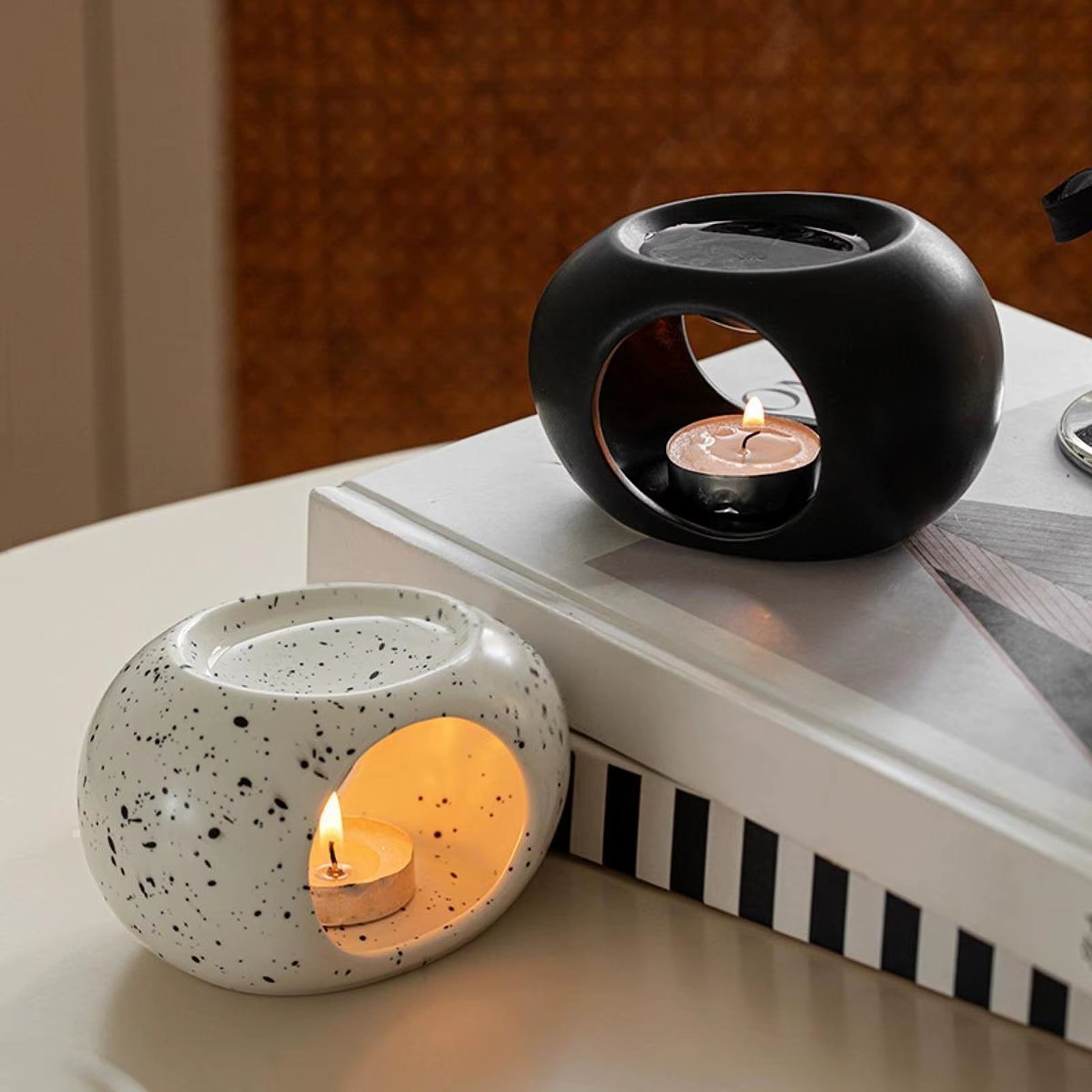 Essential Oil Burner Aroma Melt Warmer Indoor Ceramic Diffuser Tealight Candle Holder for Meditation Valentines Living Room