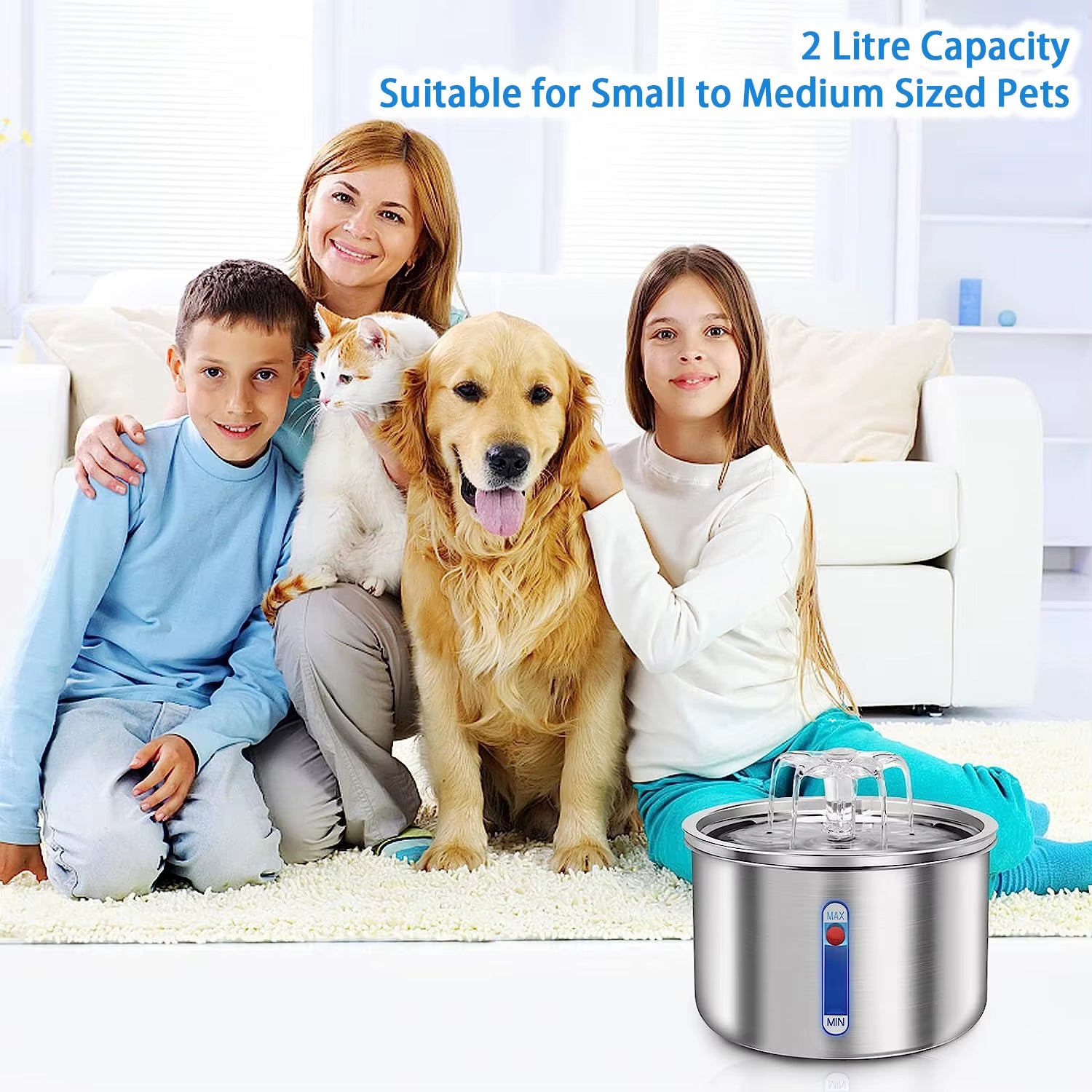 Stainless Steel Pet Water Feeder Cat Automatic Water Fountain USB Electric Mute for Cat Dog Filter Fountain Smart Drinking Bowl