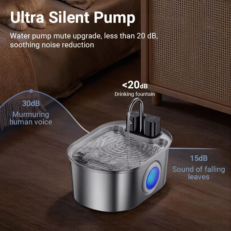  3.2L Stainless Steel Cat Water Fountain Wireless Sensor Smart Automatic Dog Water Dispenser Drinking Fountain 4000mAh