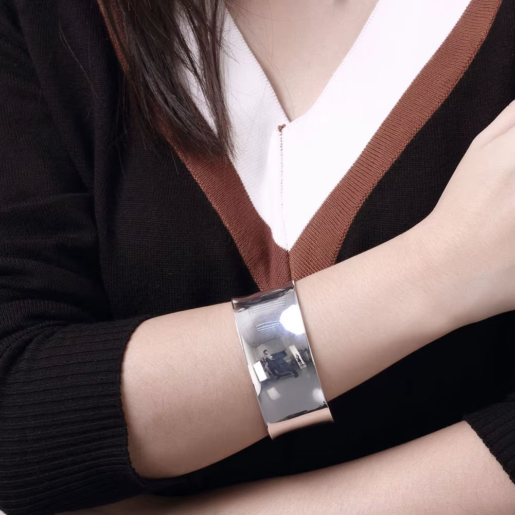 High quality 925 sterling Silver Smooth wide bangles cuff Bracelet for Women Fashion wedding accessories Party Gift Jewelry