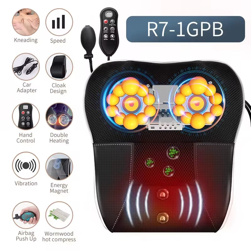Electric Neck Massager with Heating and Vibration Massage Function for Car Back Pillow