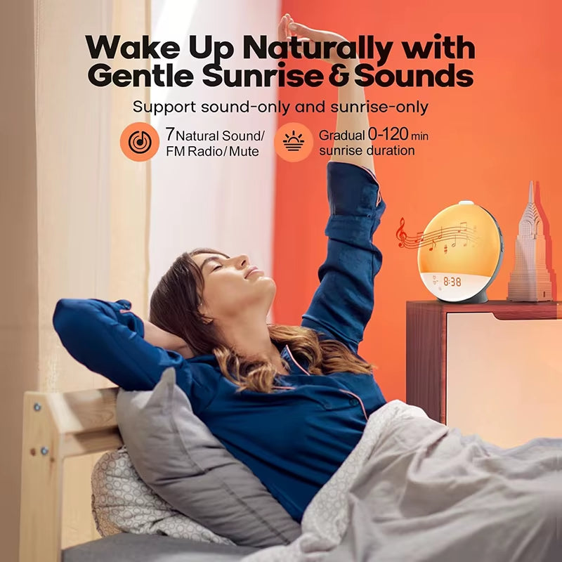 Wake Up Light Alarm Clock Sunrise/Sunset Simulation Digital Clock with Night Light FM Radio Desk Clocks