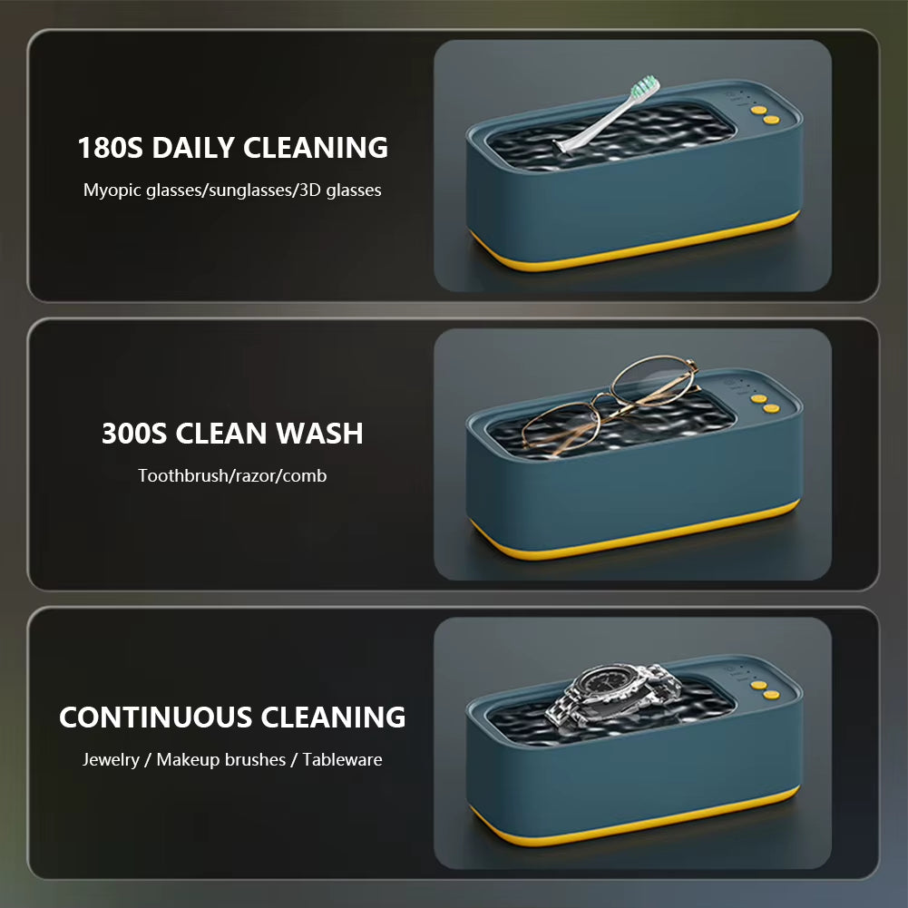 Portable Ultrasonic Cleaning Machine 45KHZ High Frequency Vibration Cleaner 360° Timing Washing for Jewelry/Eyeglass/Makeup Tool