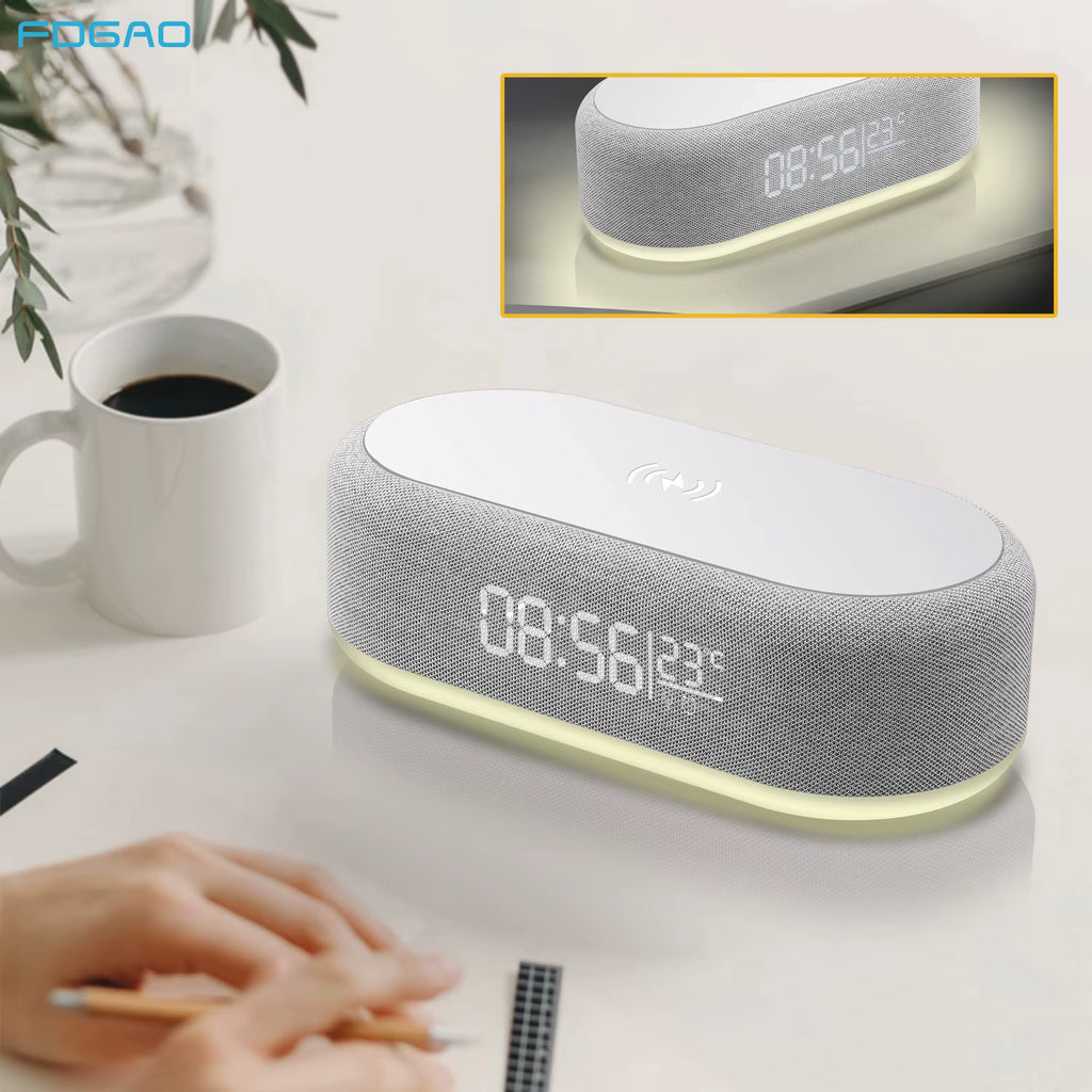 Fast Wireless Charger Alarm Clock Time LED Light Thermometer for iPhone 16 15 14 13 12 Charging Dock Station for Samsung S24 S23