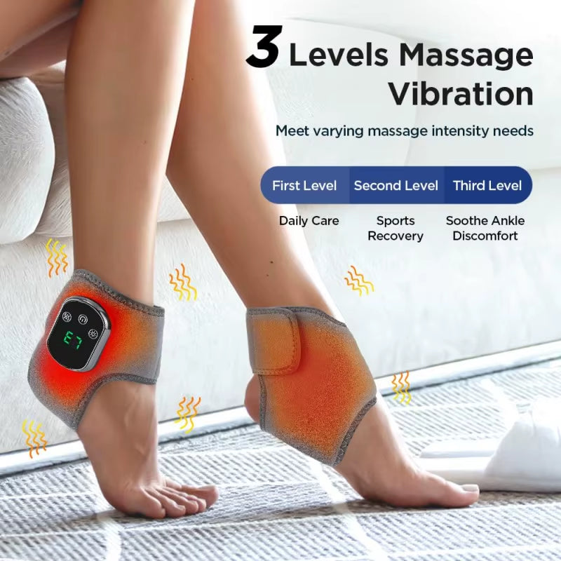 Electric Foot Ankle Massager 3 Mode Vibration 5 Level Hot Compress Massage Ankle Brace Protector Plantar Fascia Leg Muscle Relax