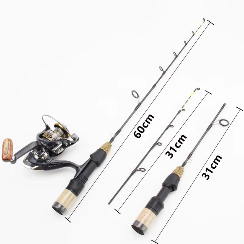 60cm 2 Tips Rod Reel Combos Winter Ice Fishing Rod Fishing Reel Set Pole Tackle Carbon Pole Ice Fishing Rod New