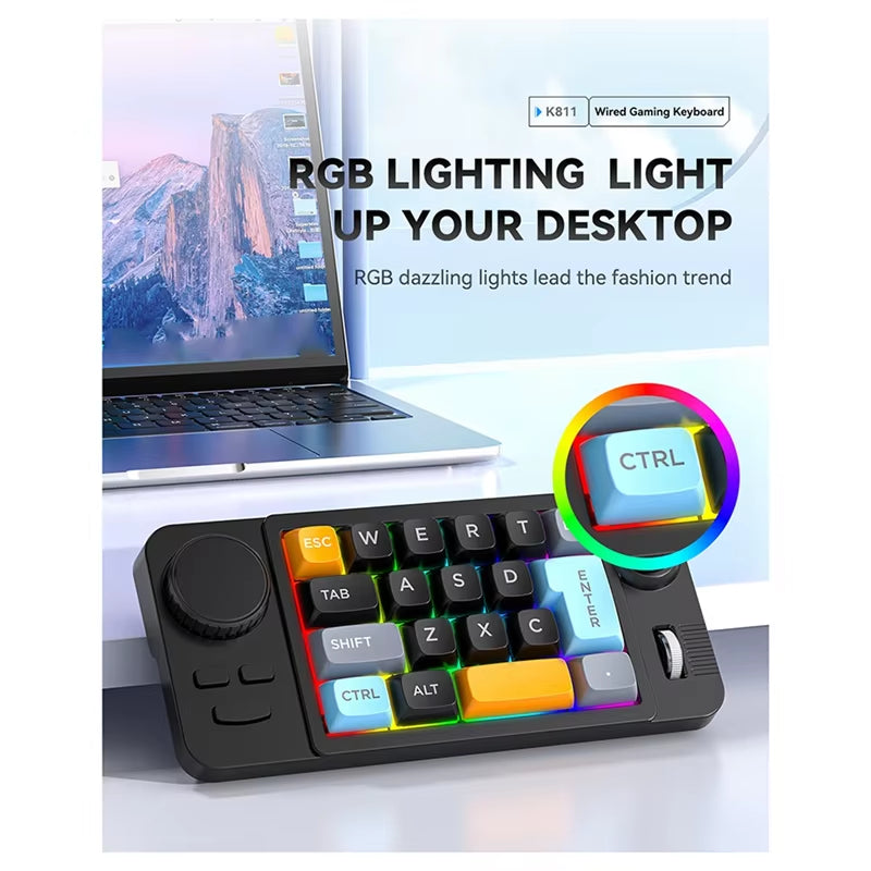 19-Key Macro-Defined Joystick Dual-Wheel RGB Hot-Swappable Macro-Defined Wired Mechanical Gaming Keyboard For Win10