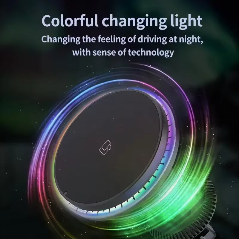 30W Magnetic Car Wireless Chargers RGB LED Light For iPhone 12 13 14 15 Pro Max Phone Holder Stand Mount Fast Charging Station