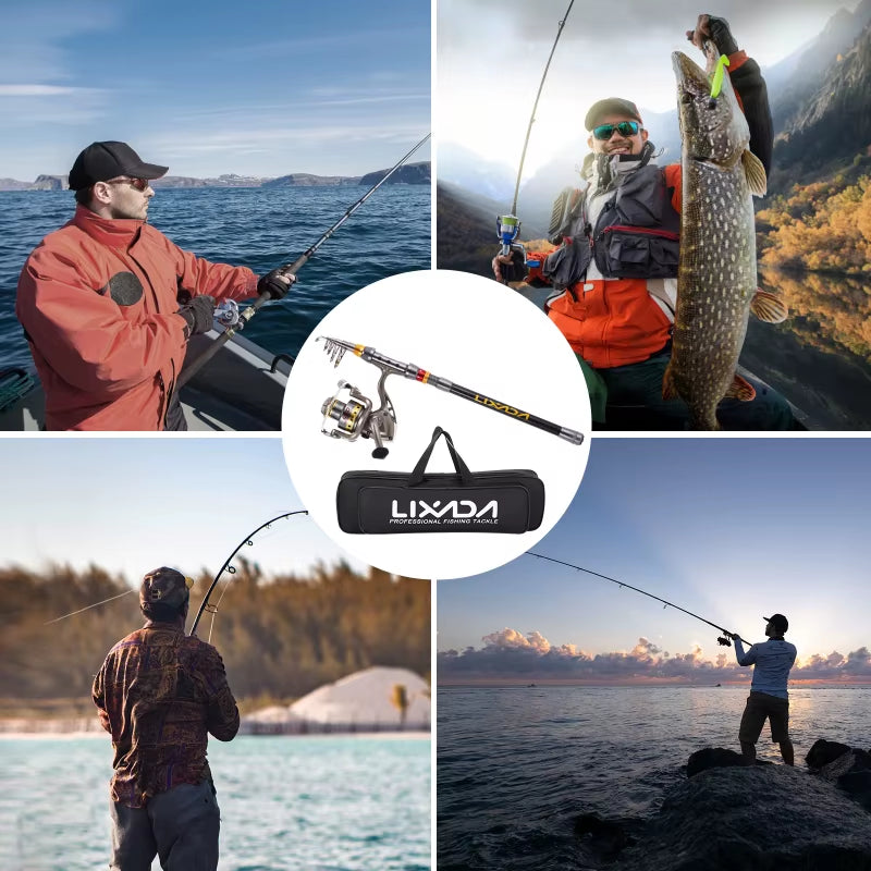 Lixada Telescopic Fishing Rod and Reel Combo Full Kit Carbon Fiber Fishing Rod Pole + Spinning Fishing Reel + Fishing Tackle Set