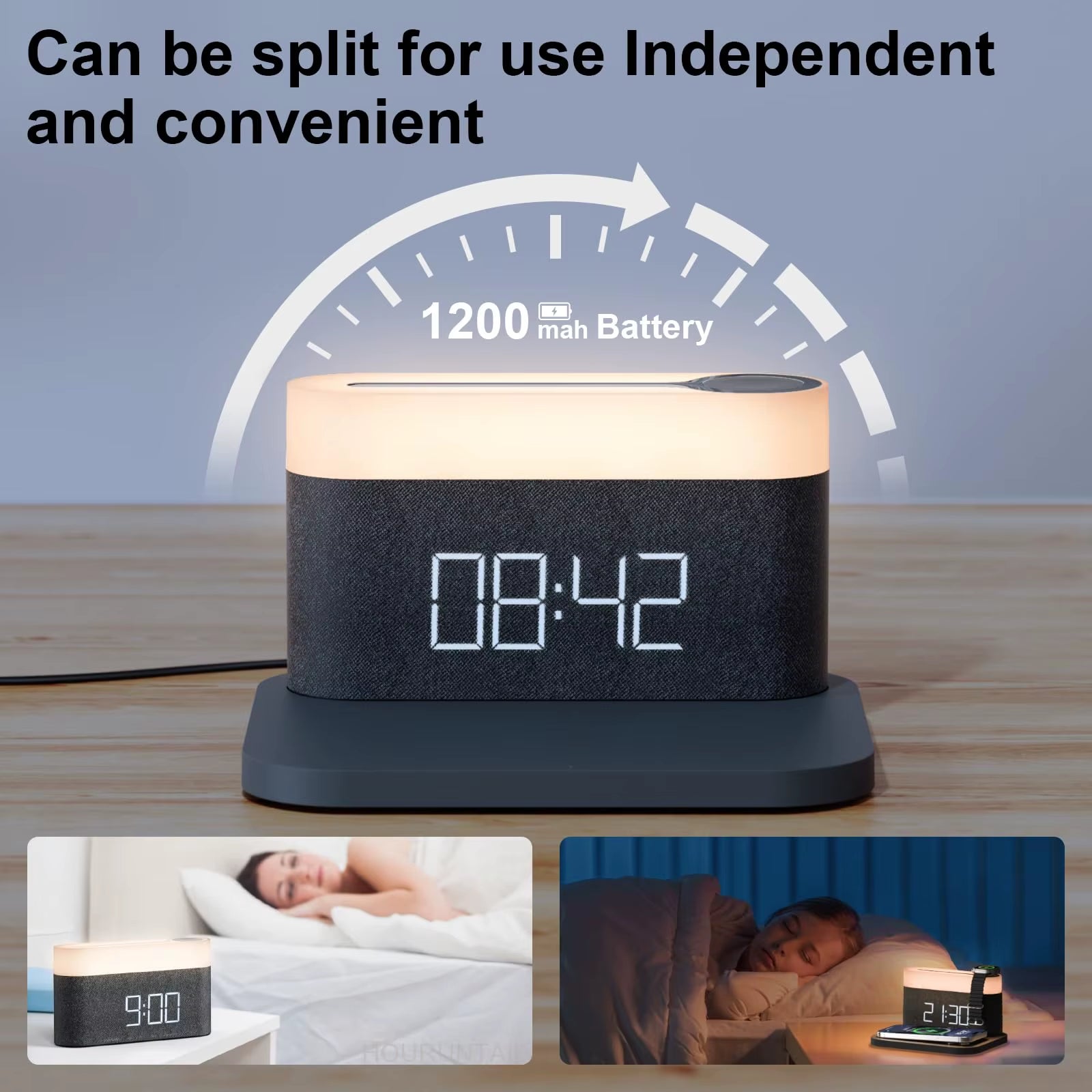 15W Qi Wireless Charging Alarm Clock - Digital LED Night Light for IPhone/Samsung/Huawei, Adjustable Brightness