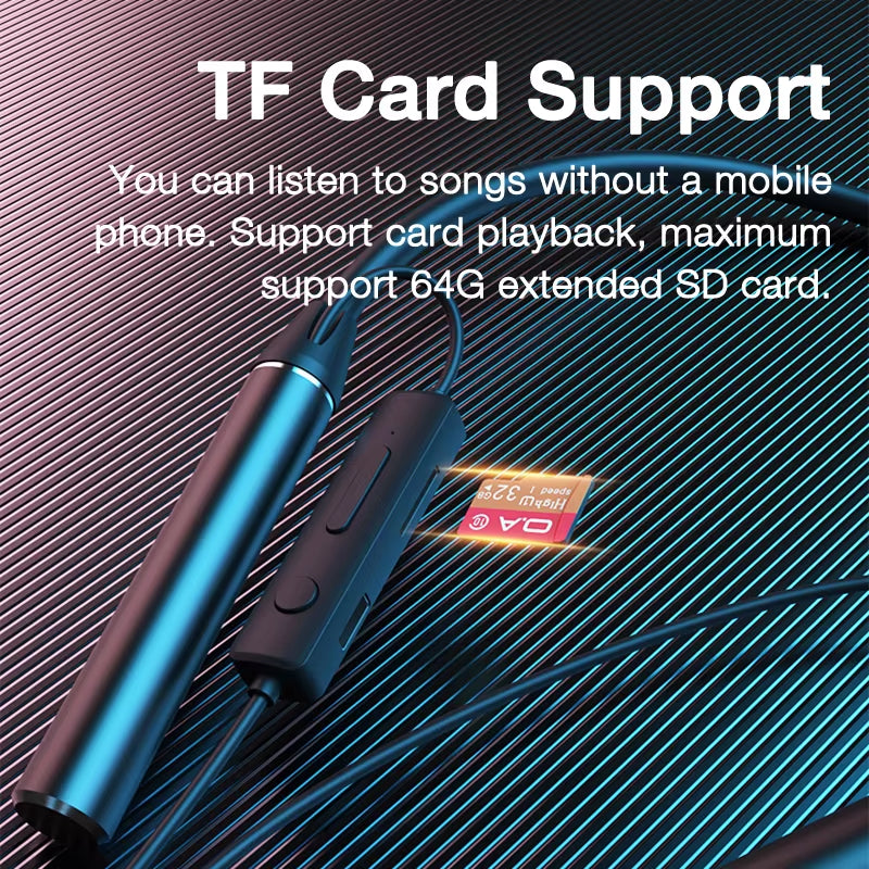 180 Hour Playback Wireless Headphones with Mic Bluetooth Headphone Bass Stereo Neckband Bluetooth Earphone Sport TF Card