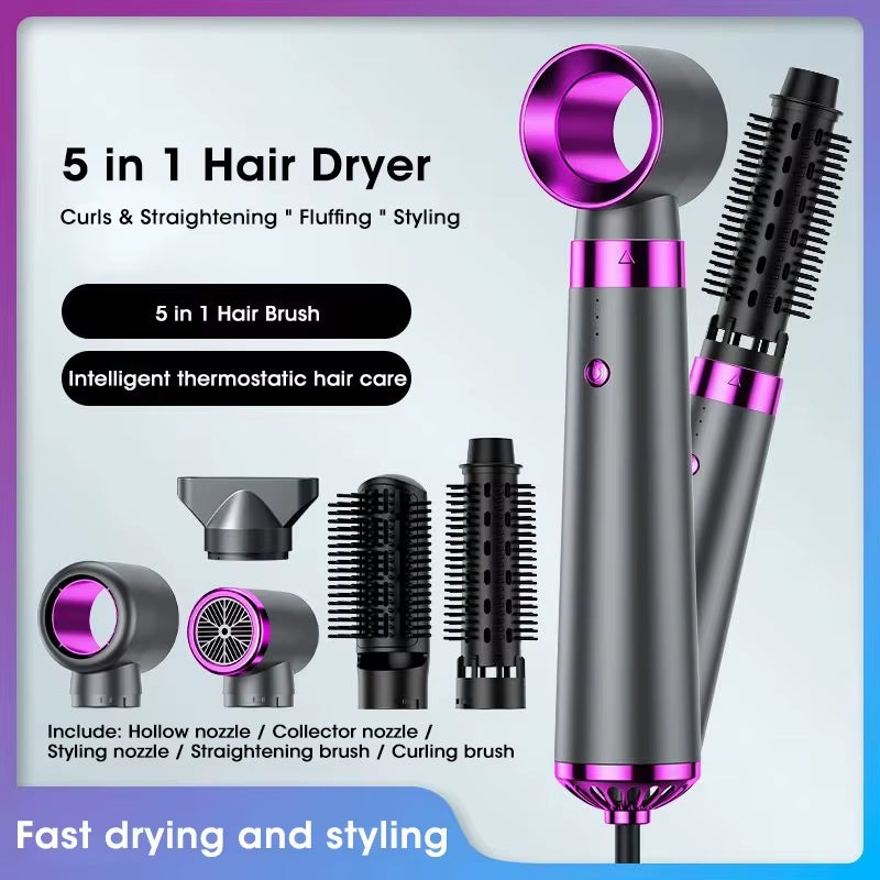 5 in 1 Multifunction Hair Dryer Hot Air Comb with Automatic Curling Rod Straightener Fast Dry Salon Tool