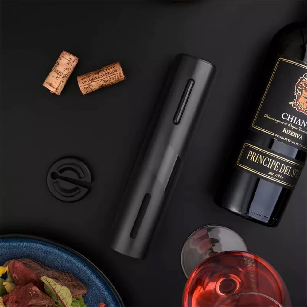 Powered One-click Button Black Battery Electric Wine Opener Gift Set Electronic Corkscrew with Foil Cutter