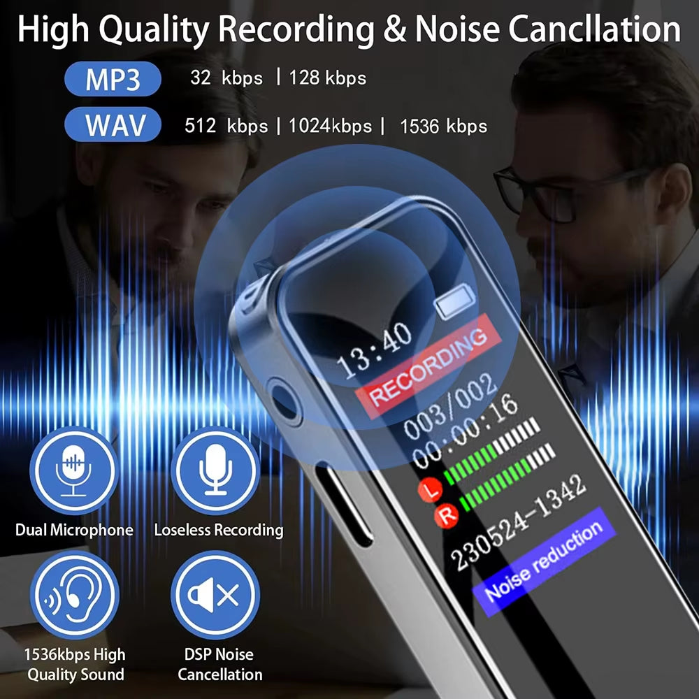 128GB Voice Activated Recorder MP3 Player 1536kbps Digital Voice Recorder Long Time Audio Recording Noise Reduction Dictaphone