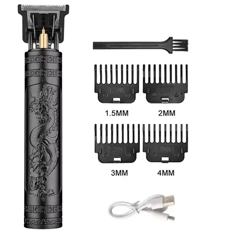 T9 Professional Retro Electric Cordless Hair Clipper Grade Rechargeable Hair Trimmer Kit with Dragon Engraved Retro Design