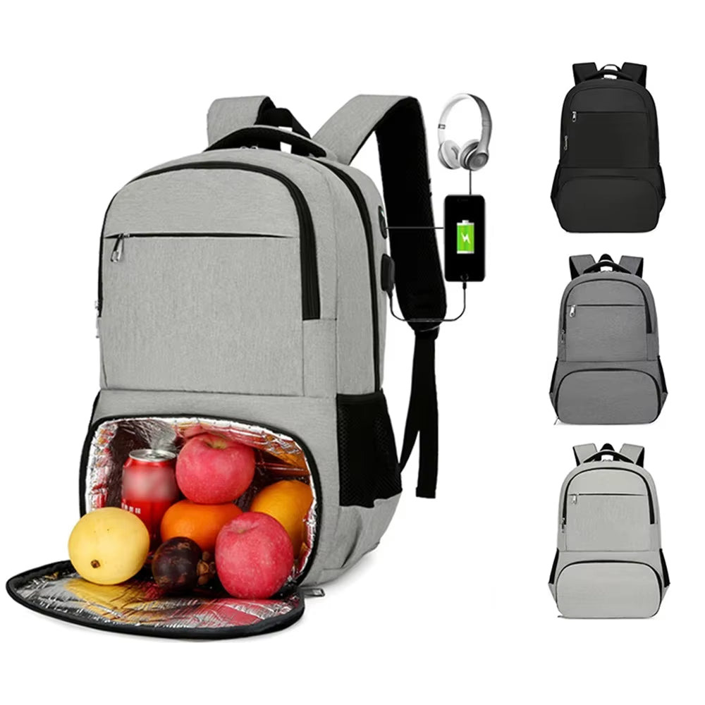 Men Business Backpack with USB Port Laptop Bag Aluminum Foil Thermal Insulation Bag Camping Picnic Backpack Lunch Bag