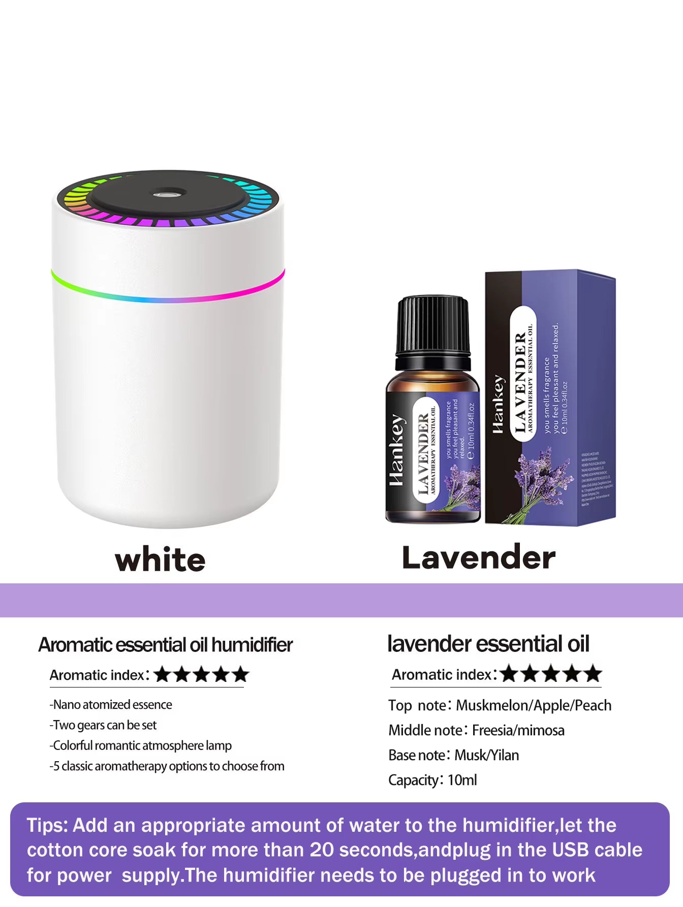 180ml Aromatherapy diffuser Humidifier Aromatherapy essential oil Air purifier Sleeping car carrying home LED 7 color light